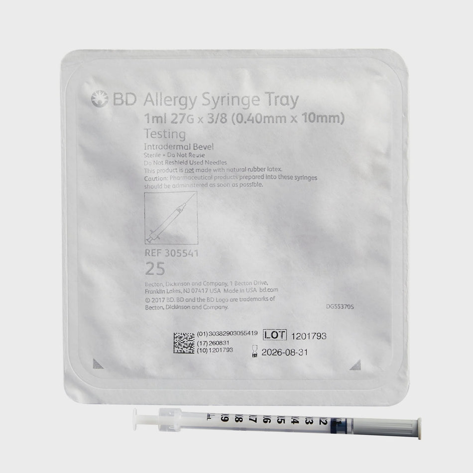 BD 305541 ALLERGIST TRAY, 1ML NEEDLE, 27 GAUGE 3/8 INCH THIN WALL NONSAFETY, INTRADERMAL BEVEL