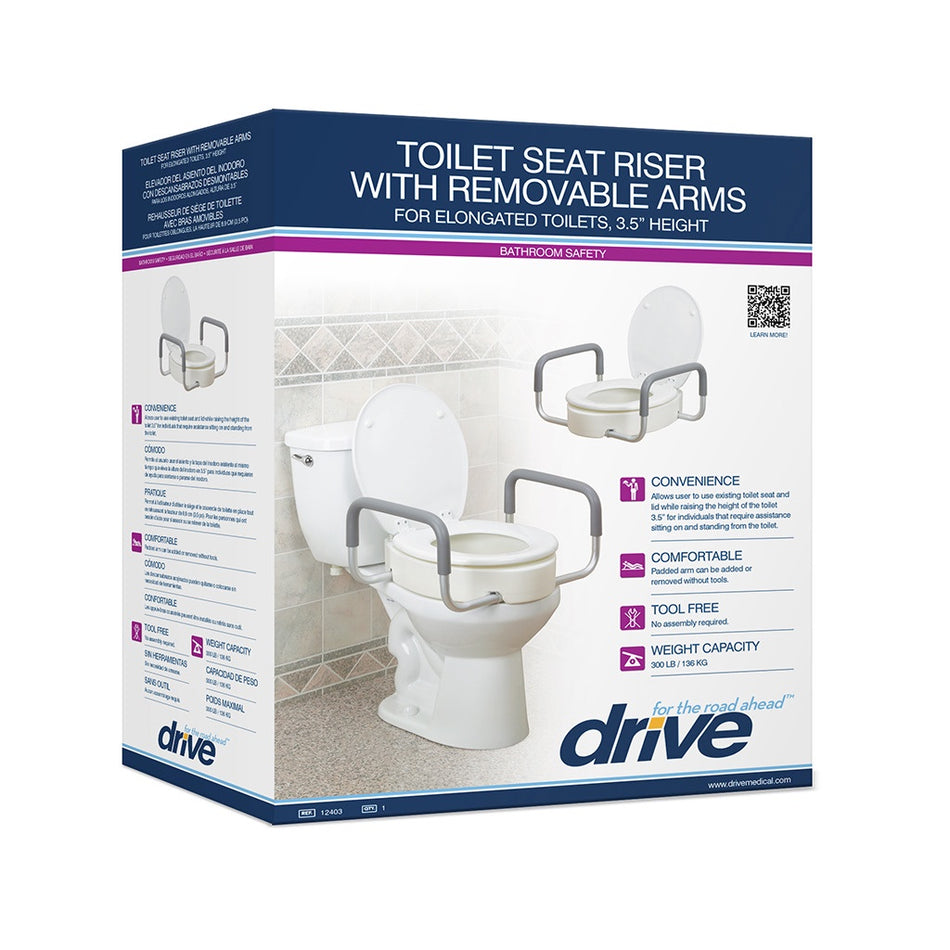 Premium Raised Toilet Seat with Removable Arms-4" For Elongated Toilet