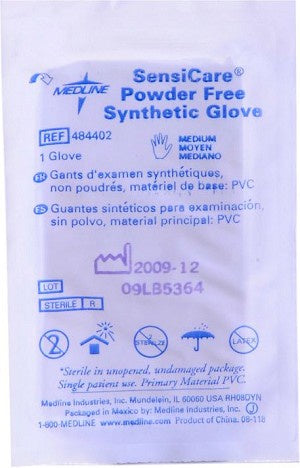 Medline 484402 SensiCare PF Stretch Vinyl Sterile Exam Gloves, Latex-Free, Medium,